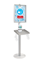 Stojak / dyspenser do masek z półką na środki bezpieczeństwa