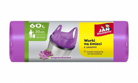 Worki na śmieci JAN NIEZBĘDNY, HDPE, t-shirt, 60l, 20szt., fioletowe