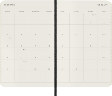 Kalendarz miesięczny MOLESKINE 2026, 12M, P, miękka oprawa, 9x14cm, czarny