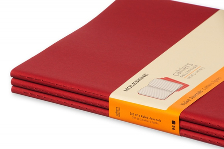 Zestaw 3 zeszytów MOLESKINE Cahier, XL, 19x25cm, w linie, 120 stron, cranberry red