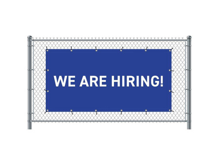 Fence Banner 200 x 100 cm Hiring English Blue