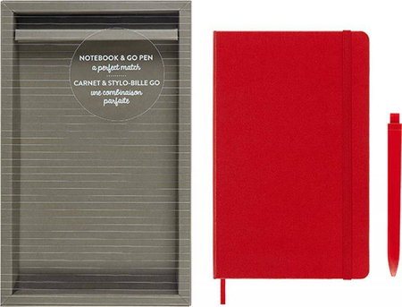 Zestaw notes MOLESKINE Classic L w linie + długopis Go Pen, scarlet red, czerwony
