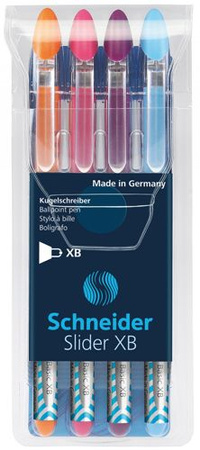 Zestaw długopisów SCHNEIDER Slider Basic, XB, 4 szt., miks kolorów neonowych