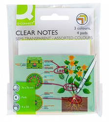 Bloczek samoprzylepny Q-CONNECT, półprzezroczysty, 76x76mm, 4x50k., mix kolorów