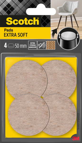 Podkładki z wełny SCOTCH, samoprzylepne, okrągłe, 55mm, 4 szt., beżowe