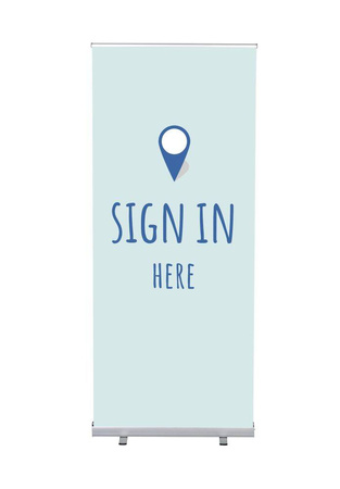 Roll-Banner Budget 85 Complete Set Sign In Here Blue English