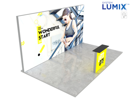 Stoisko targowe LUMIX™ 15 m² (5x3) półwysep